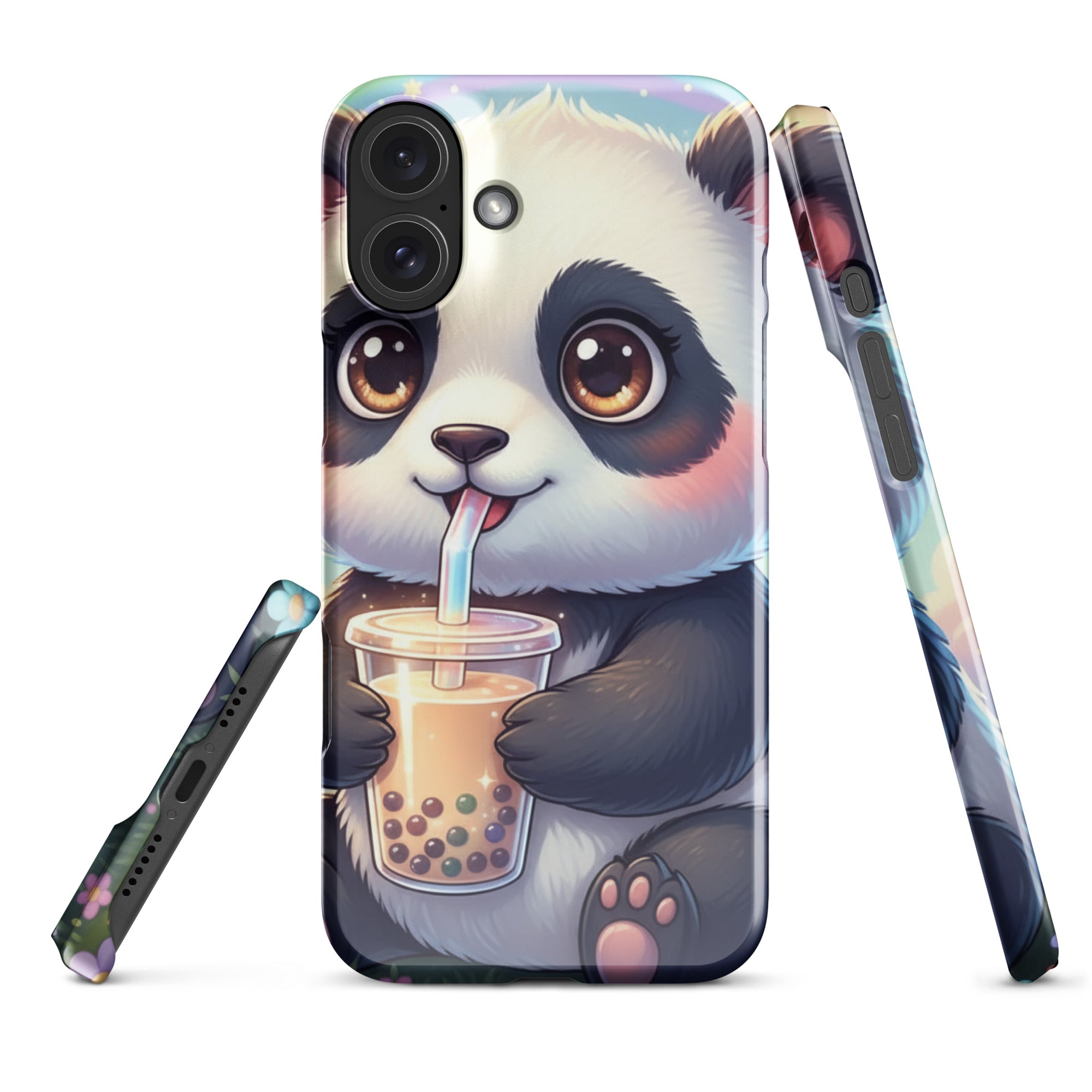 Adorable Panda with Bubble Tea – Slim Hard iPhone Case