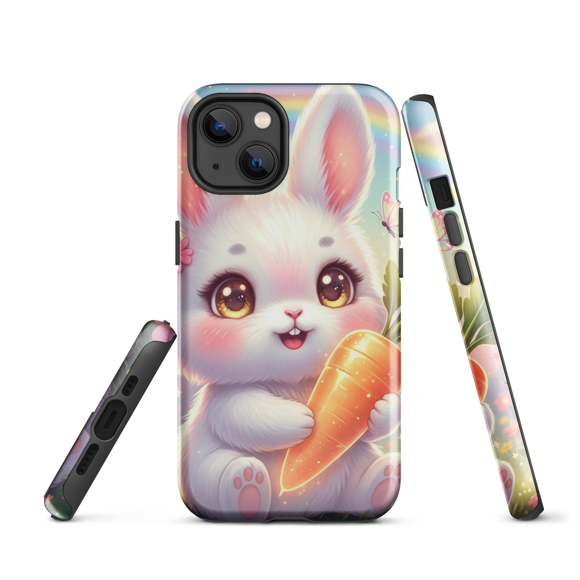 Cute Bunny with Carrot – Dual-Layer Tough iPhone Case