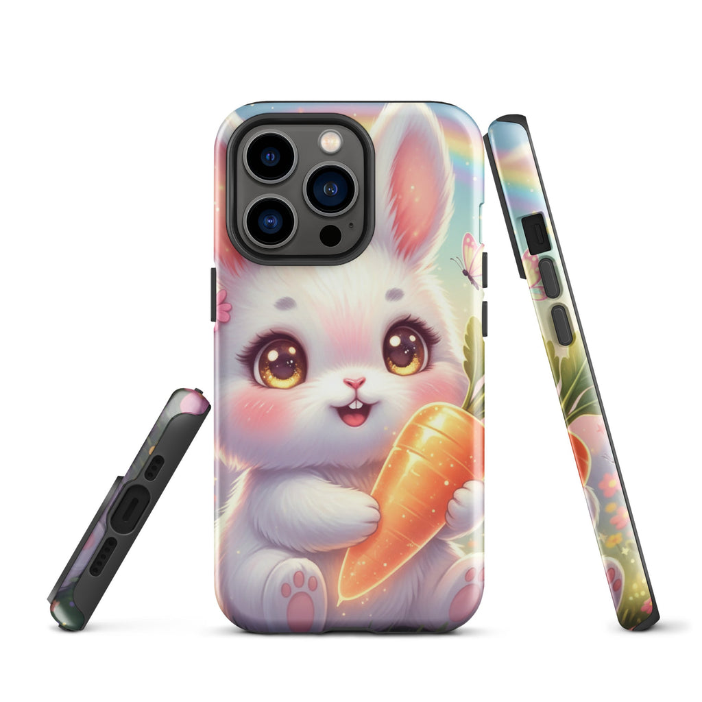 Cute Bunny with Carrot – Dual-Layer Tough iPhone Case